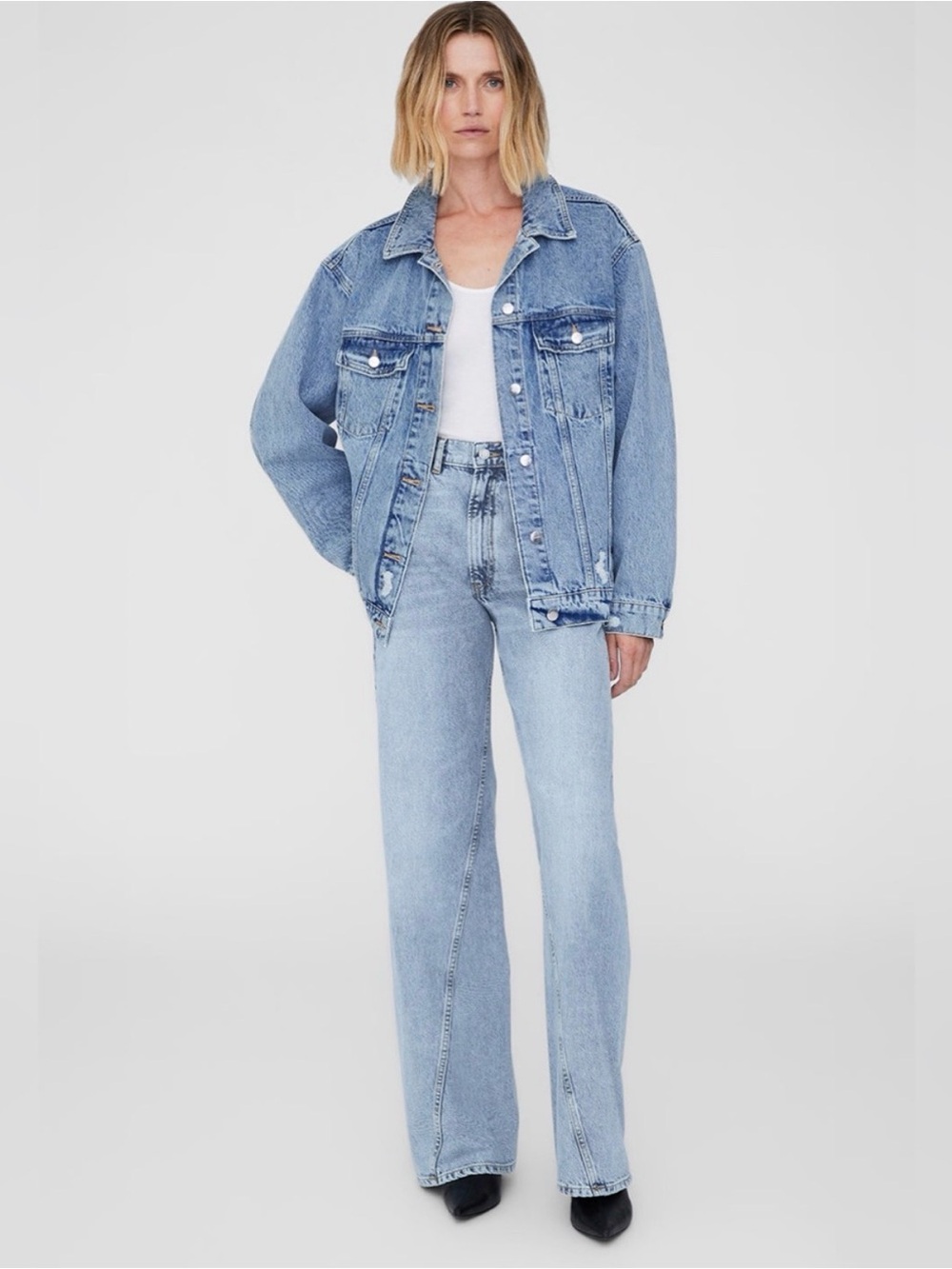 ANINE BING Rory Oversized Denim Jacket Vintage Blue Size MEDIUM